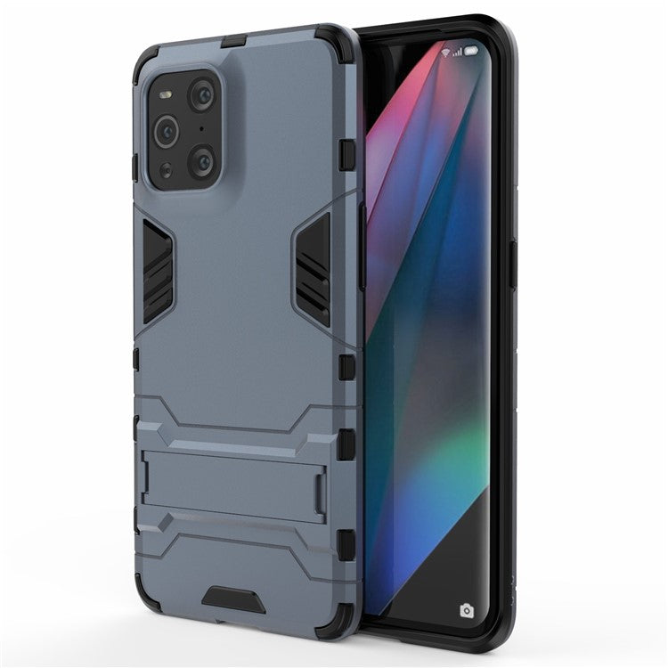 2 in 1 Full Protection Plastic + TPU Combo Hybrid Phone Protector Cover Case with Kickstand for Oppo Find X3/Find X3 Pro - Blue