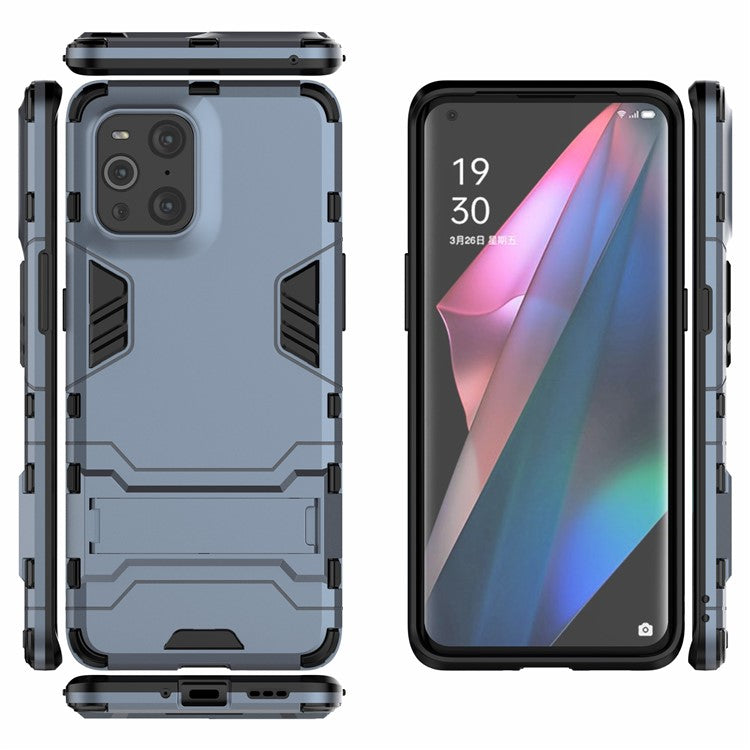 2 in 1 Full Protection Plastic + TPU Combo Hybrid Phone Protector Cover Case with Kickstand for Oppo Find X3/Find X3 Pro - Blue