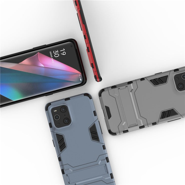 2 in 1 Full Protection Plastic + TPU Combo Hybrid Phone Protector Cover Case with Kickstand for Oppo Find X3/Find X3 Pro - Blue