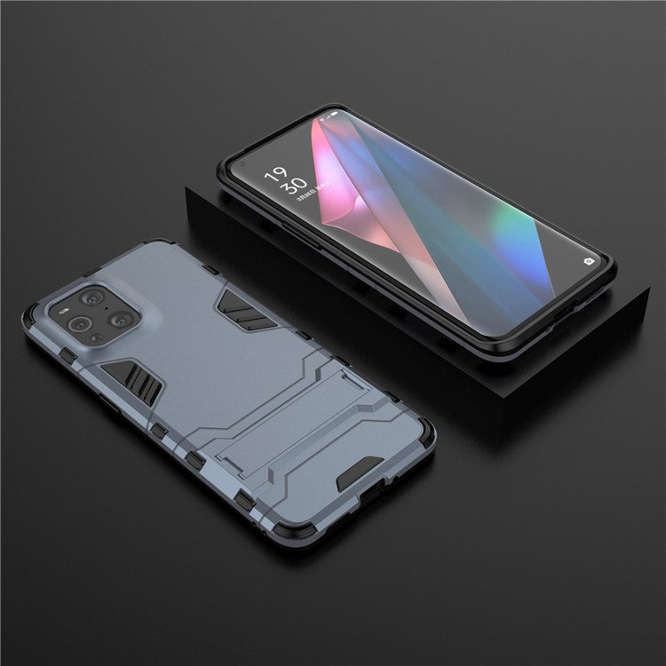 2 in 1 Full Protection Plastic + TPU Combo Hybrid Phone Protector Cover Case with Kickstand for Oppo Find X3/Find X3 Pro - Blue