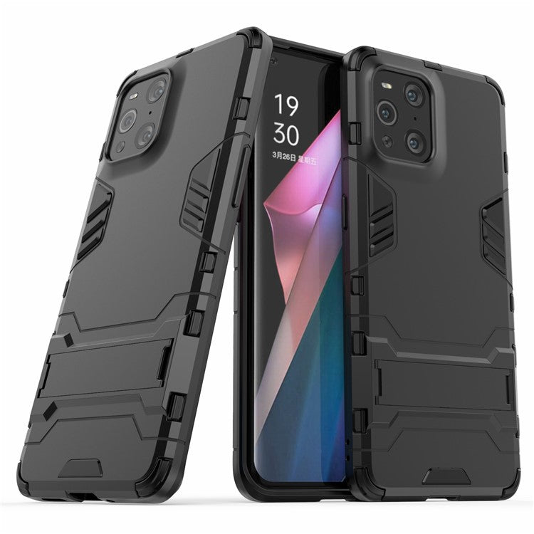 2 in 1 Full Protection Plastic + TPU Combo Hybrid Phone Protector Cover Case with Kickstand for Oppo Find X3/Find X3 Pro - Black