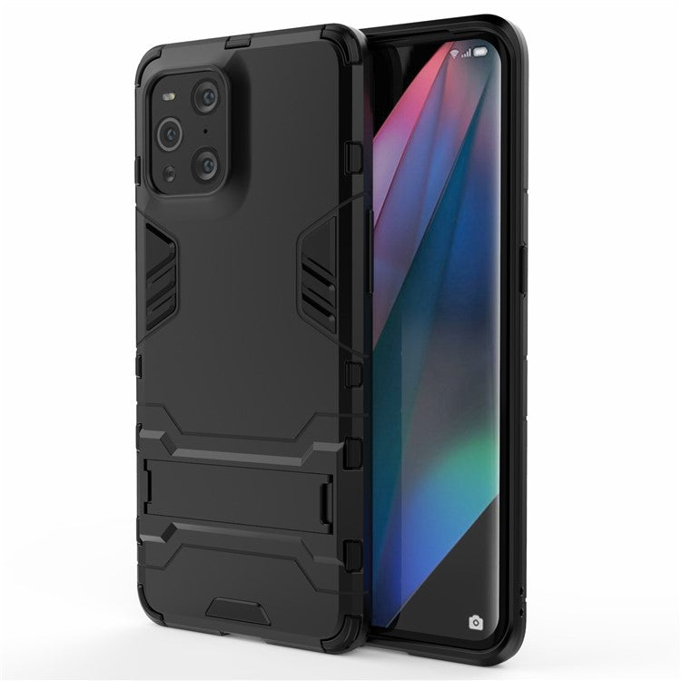 2 in 1 Full Protection Plastic + TPU Combo Hybrid Phone Protector Cover Case with Kickstand for Oppo Find X3/Find X3 Pro - Black