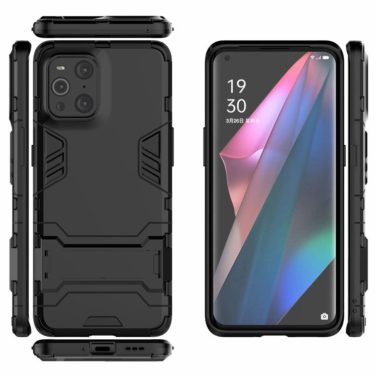 2 in 1 Full Protection Plastic + TPU Combo Hybrid Phone Protector Cover Case with Kickstand for Oppo Find X3/Find X3 Pro - Black