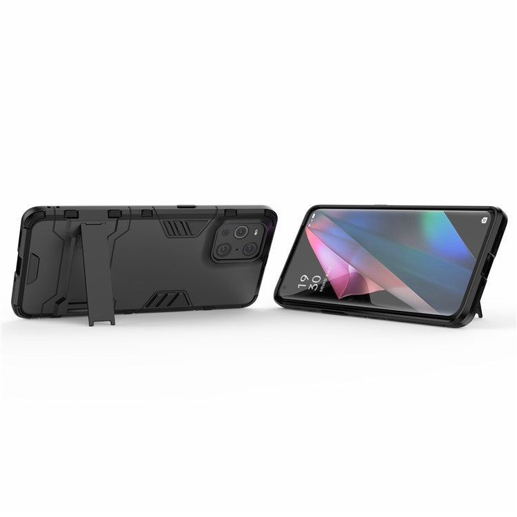 2 in 1 Full Protection Plastic + TPU Combo Hybrid Phone Protector Cover Case with Kickstand for Oppo Find X3/Find X3 Pro - Black