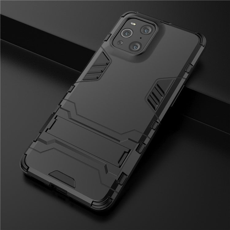 2 in 1 Full Protection Plastic + TPU Combo Hybrid Phone Protector Cover Case with Kickstand for Oppo Find X3/Find X3 Pro - Black