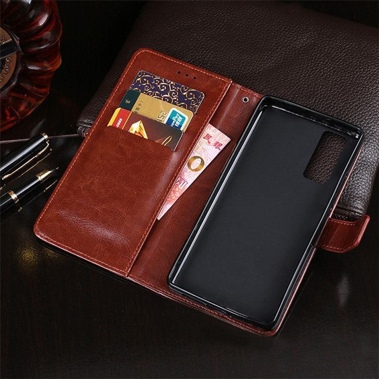 IDEWEI Crazy Horse Texture Leather Phone Cover Case with Wallet Stand for vivo Y72 5G - Brown