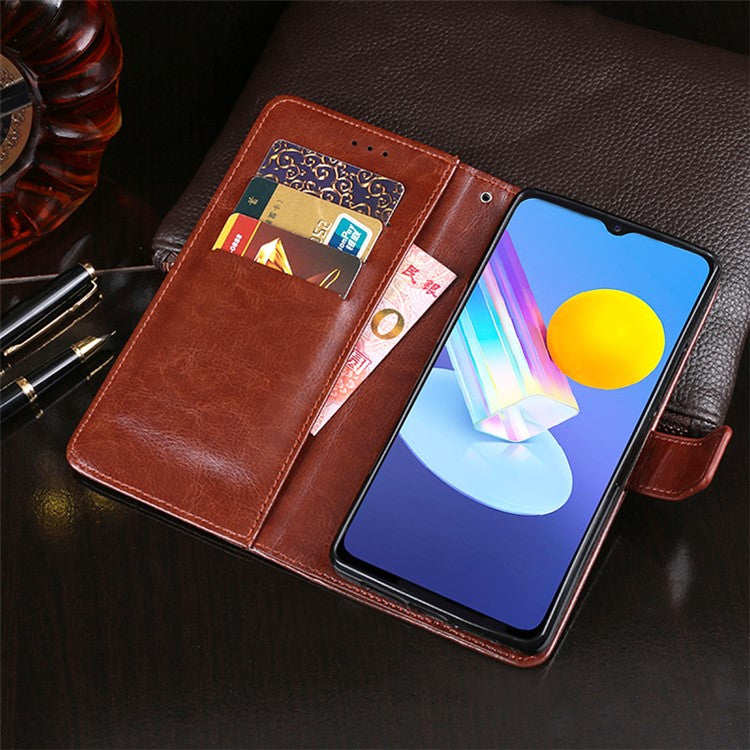 IDEWEI Crazy Horse Texture Leather Phone Cover Case with Wallet Stand for vivo Y72 5G - Brown