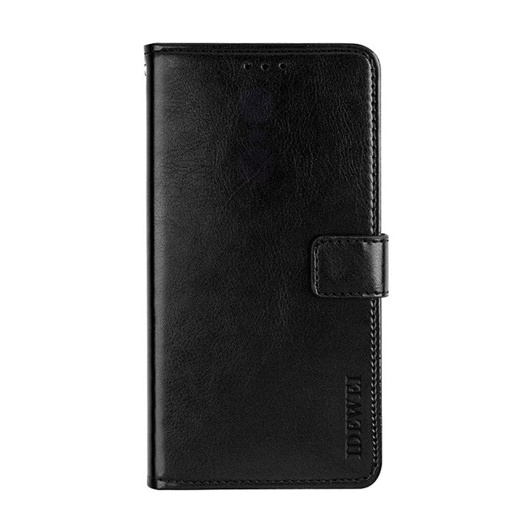 IDEWEI Crazy Horse Texture Leather Phone Cover Case with Wallet Stand for vivo Y72 5G - Black