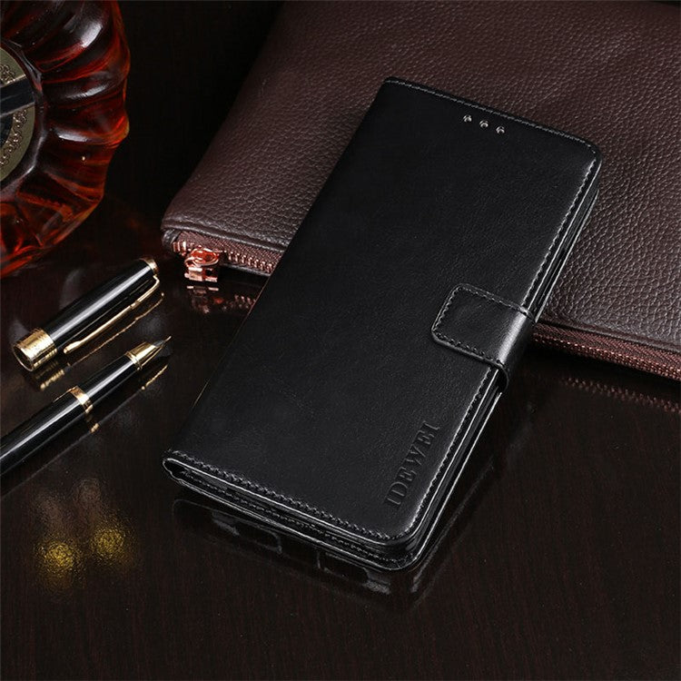 IDEWEI Crazy Horse Texture Leather Phone Cover Case with Wallet Stand for vivo Y72 5G - Black