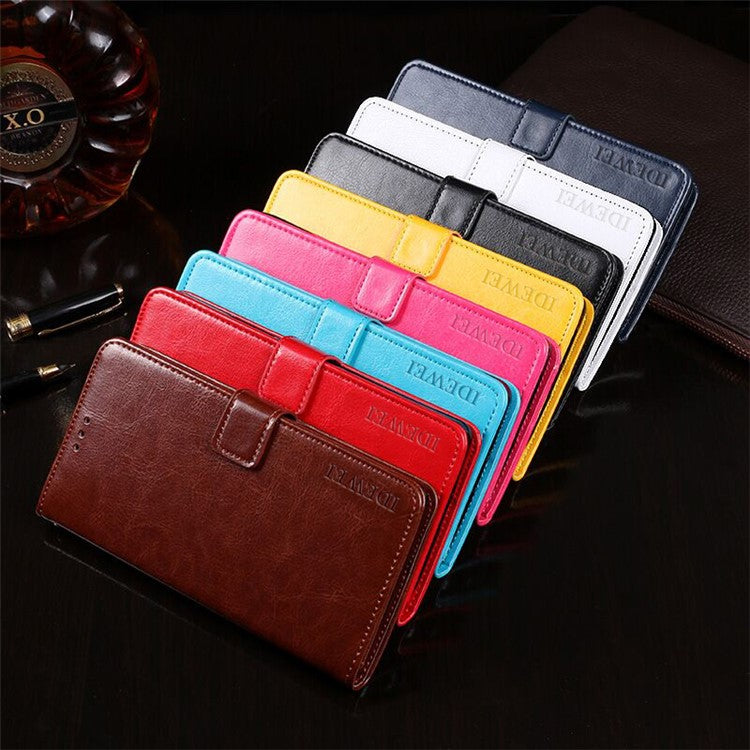 IDEWEI Crazy Horse Texture Leather Phone Cover Case with Wallet Stand for vivo Y72 5G - Black