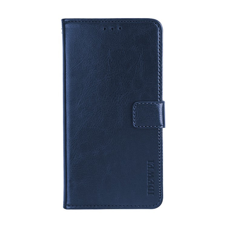 IDEWEI Crazy Horse Texture Leather Phone Cover Case with Wallet Stand for vivo Y72 5G - Dark Blue