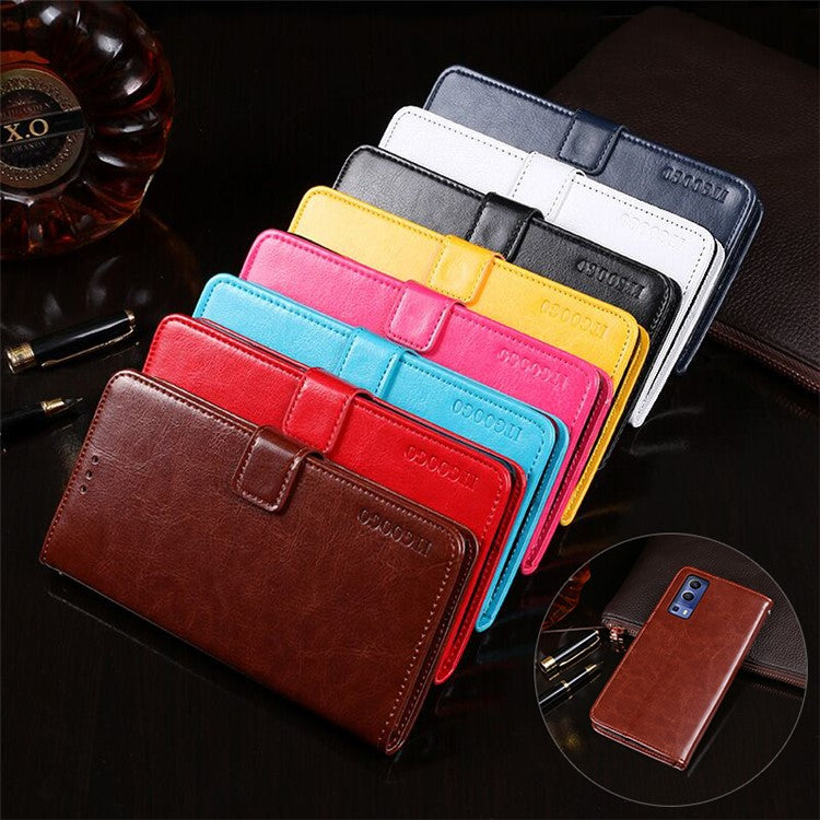 IDEWEI Crazy Horse Texture Leather Phone Cover Case with Wallet Stand for vivo Y72 5G - Dark Blue