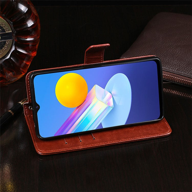 IDEWEI Crazy Horse Texture Leather Phone Cover Case with Wallet Stand for vivo Y72 5G - Dark Blue