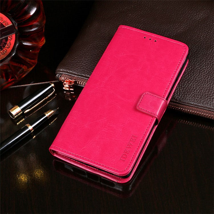 IDEWEI Crazy Horse Texture Leather Phone Cover Case with Wallet Stand for vivo Y72 5G - Rose