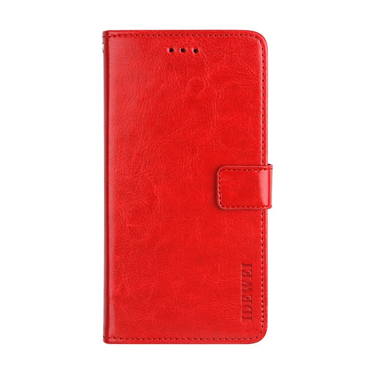 IDEWEI Crazy Horse Texture Leather Phone Cover Case with Wallet Stand for vivo Y72 5G - Red