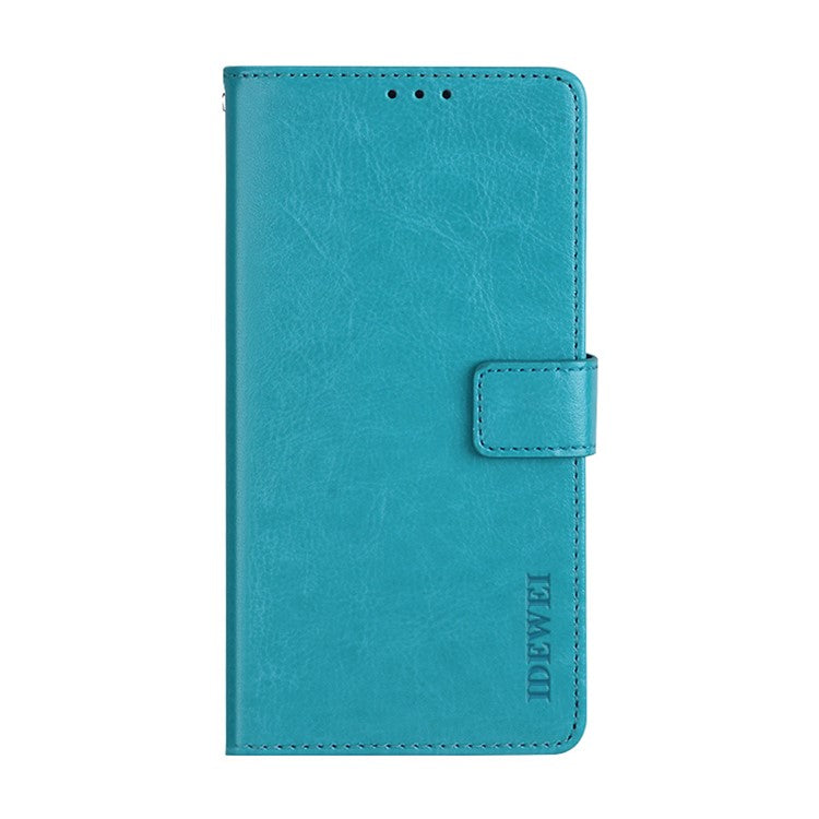 IDEWEI Crazy Horse Texture Leather Phone Cover Case with Wallet Stand for vivo Y72 5G - Sky Blue