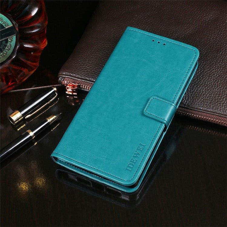 IDEWEI Crazy Horse Texture Leather Phone Cover Case with Wallet Stand for vivo Y72 5G - Sky Blue