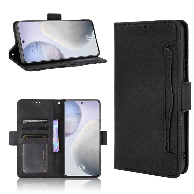 Multiple Card Slots Wallet Leather Protection Case with Stand for vivo X60 5G - Black