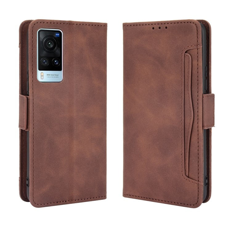 Multiple Card Slots Wallet Leather Protection Case with Stand for vivo X60 5G - Brown