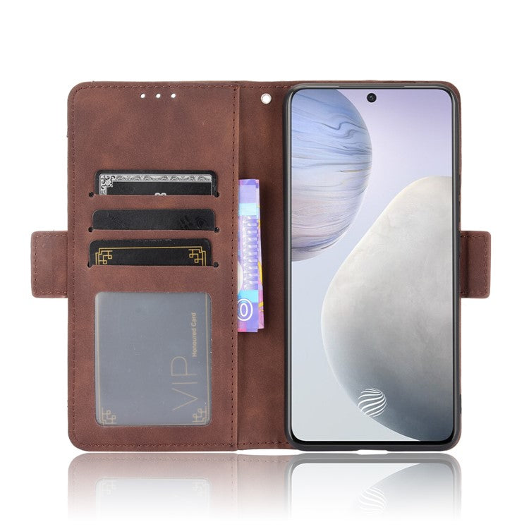 Multiple Card Slots Wallet Leather Protection Case with Stand for vivo X60 5G - Brown