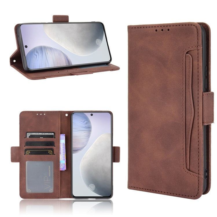 Multiple Card Slots Wallet Leather Protection Case with Stand for vivo X60 5G - Brown