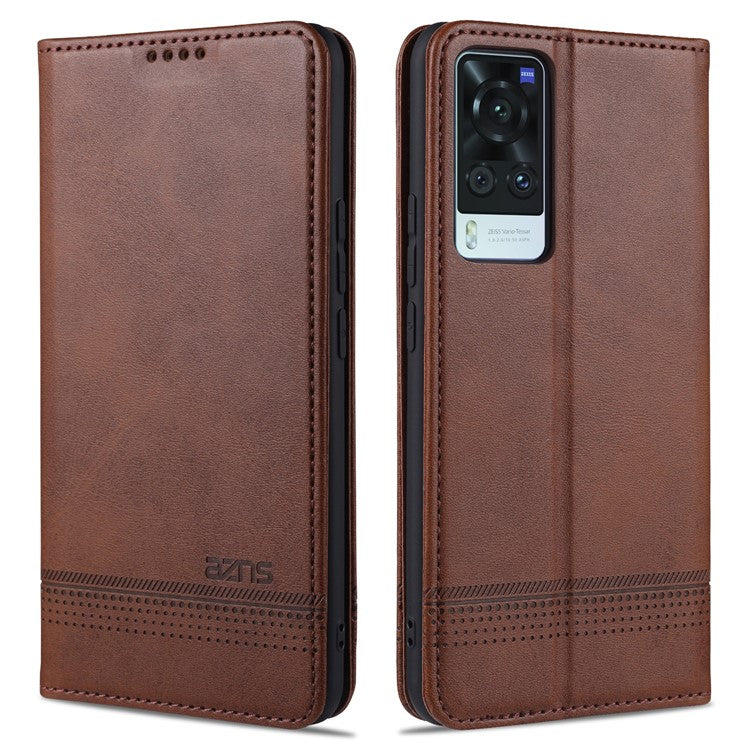 AZNS Full Protection Auto-absorbed Magnet Well-Protected Leather Stand Mobile Shell Case for vivo X60 Pro 5G (Global) - Coffee