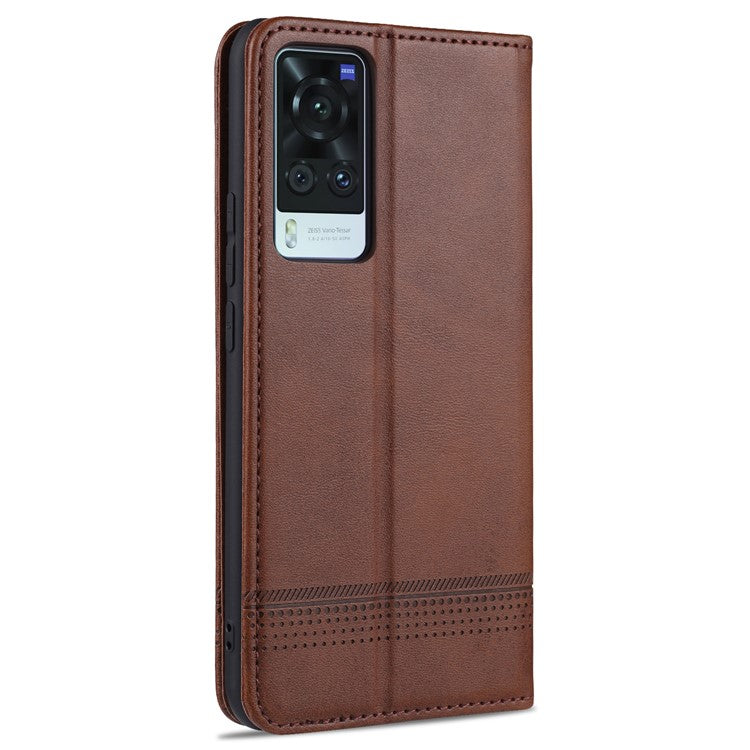 AZNS Full Protection Auto-absorbed Magnet Well-Protected Leather Stand Mobile Shell Case for vivo X60 Pro 5G (Global) - Coffee