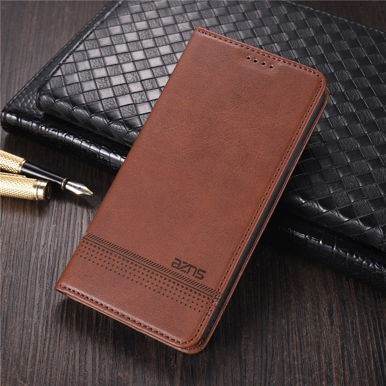 AZNS Full Protection Auto-absorbed Magnet Well-Protected Leather Stand Mobile Shell Case for vivo X60 Pro 5G (Global) - Coffee