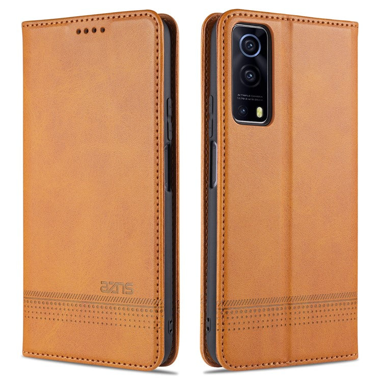 AZNS Stand Wallet Auto-absorbed Magnetic Leather Case for vivo Y72 5G / iQOO Z3 - Brown