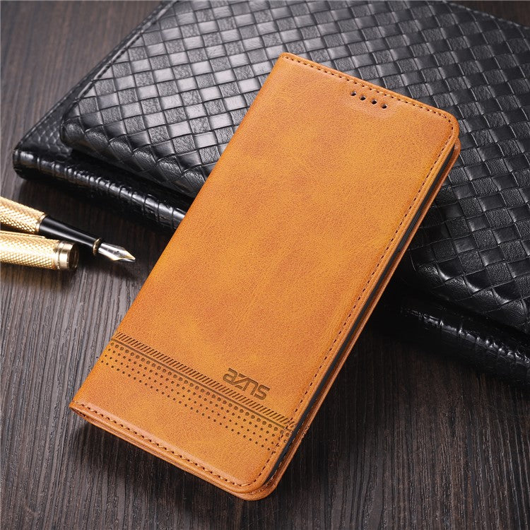 AZNS Stand Wallet Auto-absorbed Magnetic Leather Case for vivo Y72 5G / iQOO Z3 - Brown