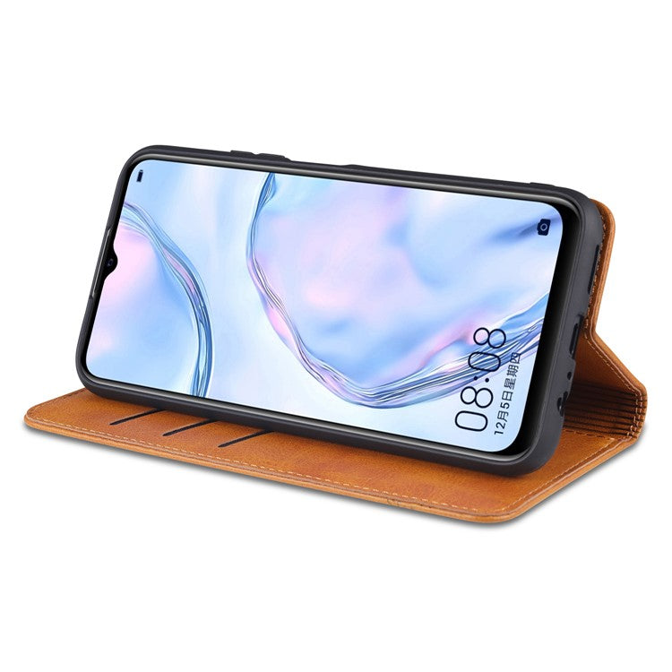 AZNS Stand Wallet Auto-absorbed Magnetic Leather Case for vivo Y72 5G / iQOO Z3 - Brown