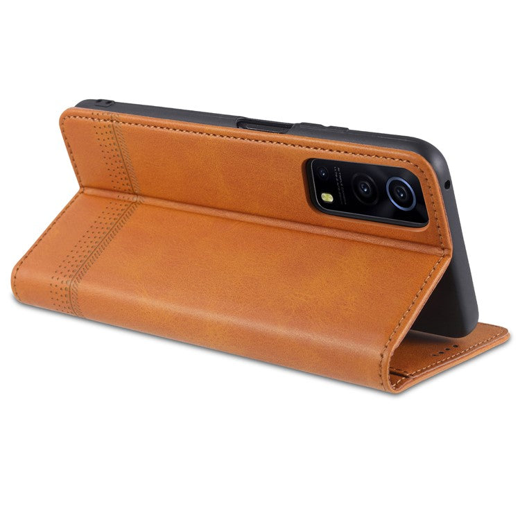 AZNS Stand Wallet Auto-absorbed Magnetic Leather Case for vivo Y72 5G / iQOO Z3 - Brown