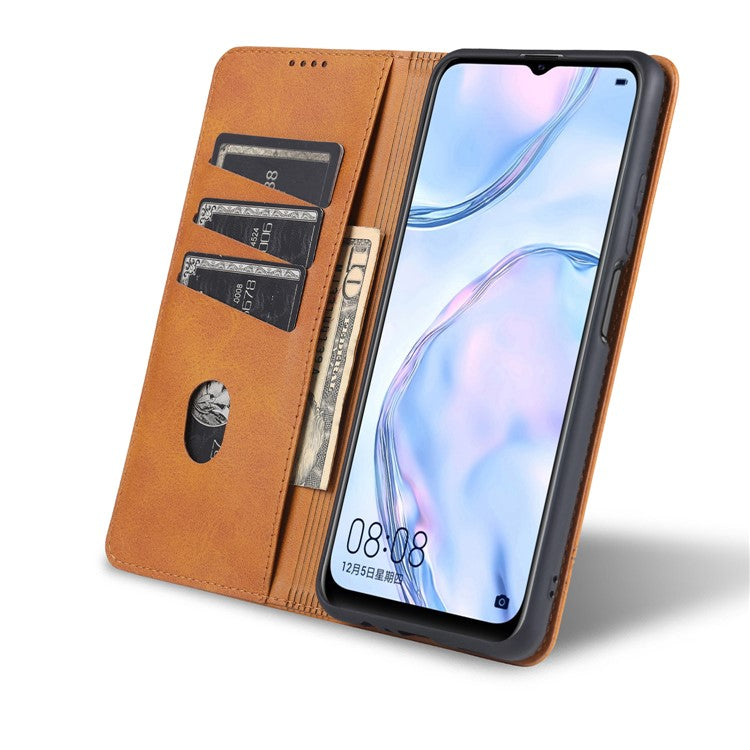 AZNS Stand Wallet Auto-absorbed Magnetic Leather Case for vivo Y72 5G / iQOO Z3 - Brown