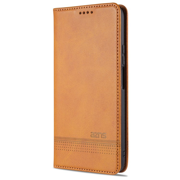 AZNS Stand Wallet Auto-absorbed Magnetic Leather Case for vivo Y72 5G / iQOO Z3 - Brown