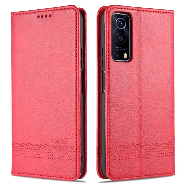 AZNS Stand Wallet Auto-absorbed Magnetic Leather Case for vivo Y72 5G / iQOO Z3 - Red