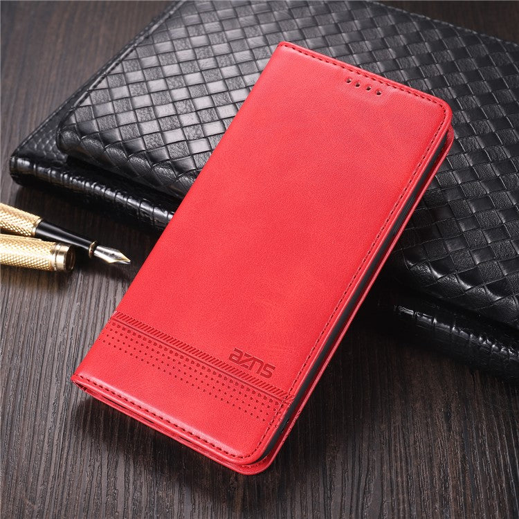 AZNS Stand Wallet Auto-absorbed Magnetic Leather Case for vivo Y72 5G / iQOO Z3 - Red