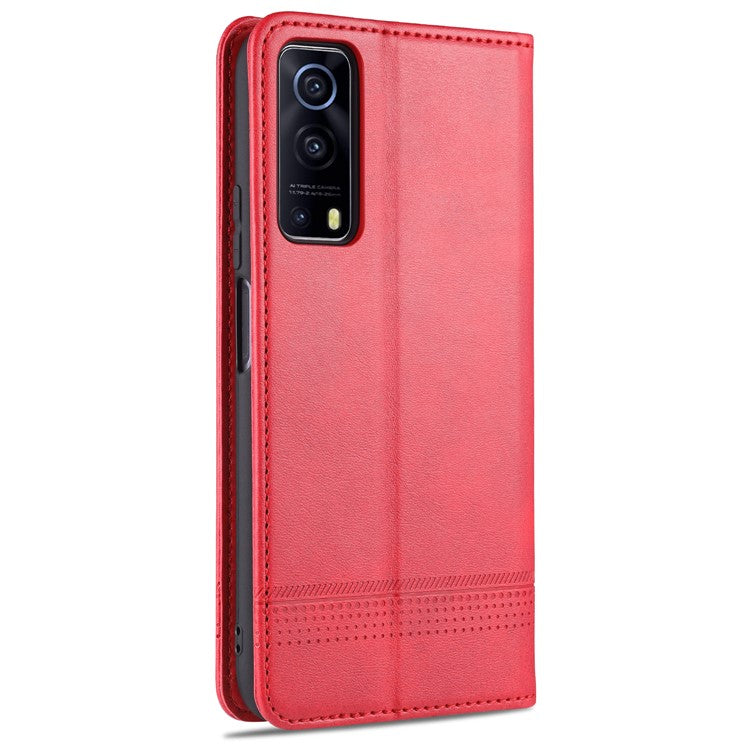 AZNS Stand Wallet Auto-absorbed Magnetic Leather Case for vivo Y72 5G / iQOO Z3 - Red