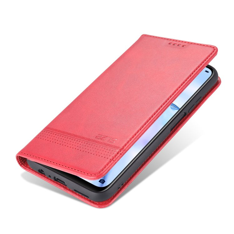 AZNS Stand Wallet Auto-absorbed Magnetic Leather Case for vivo Y72 5G / iQOO Z3 - Red