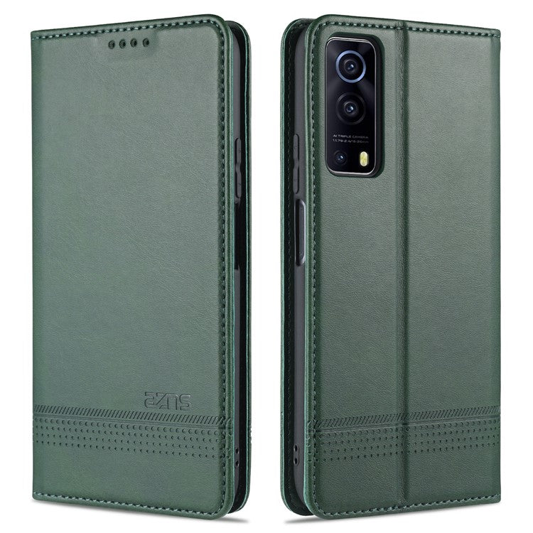 AZNS Stand Wallet Auto-absorbed Magnetic Leather Case for vivo Y72 5G / iQOO Z3 - Green