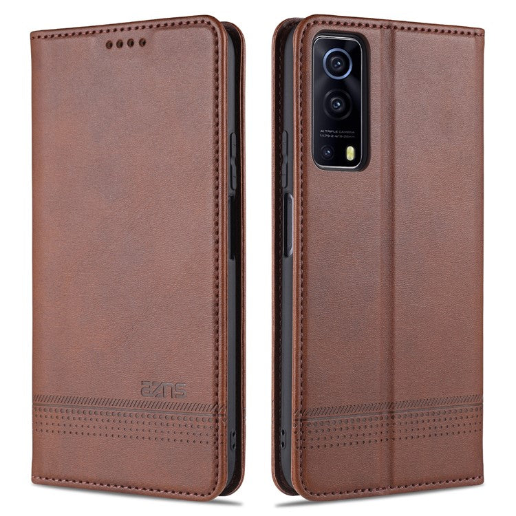 AZNS Stand Wallet Auto-absorbed Magnetic Leather Case for vivo Y72 5G / iQOO Z3 - Coffee