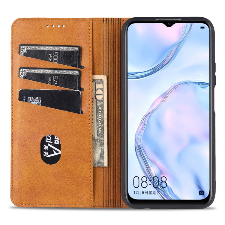 AZNS Stand Wallet Auto-absorbed Magnetic Leather Case for vivo Y72 5G / iQOO Z3 - Coffee