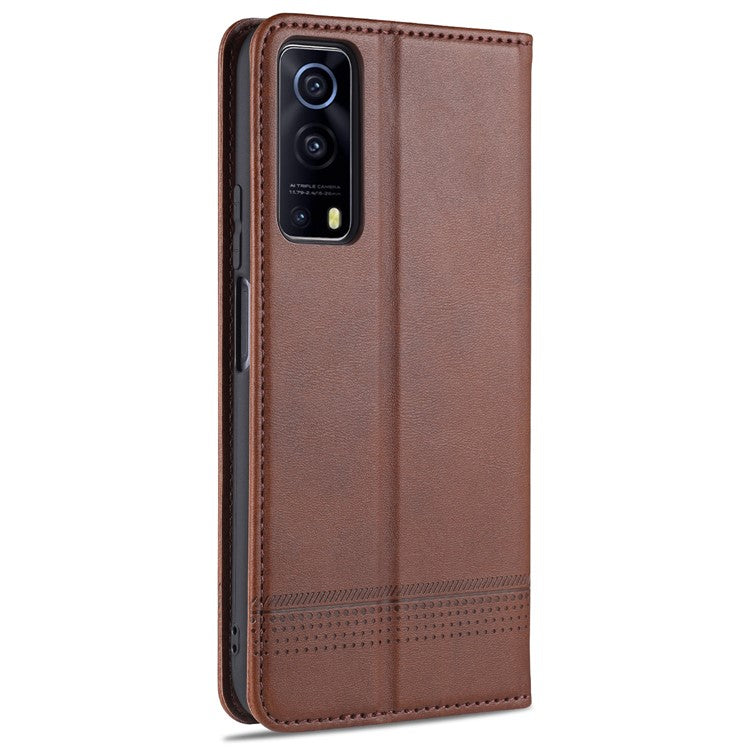 AZNS Stand Wallet Auto-absorbed Magnetic Leather Case for vivo Y72 5G / iQOO Z3 - Coffee