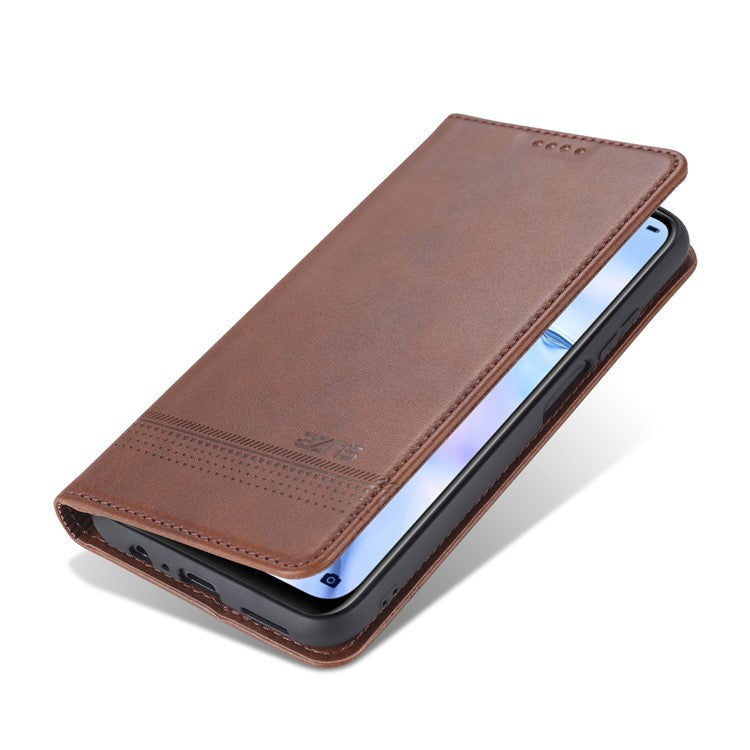 AZNS Stand Wallet Auto-absorbed Magnetic Leather Case for vivo Y72 5G / iQOO Z3 - Coffee