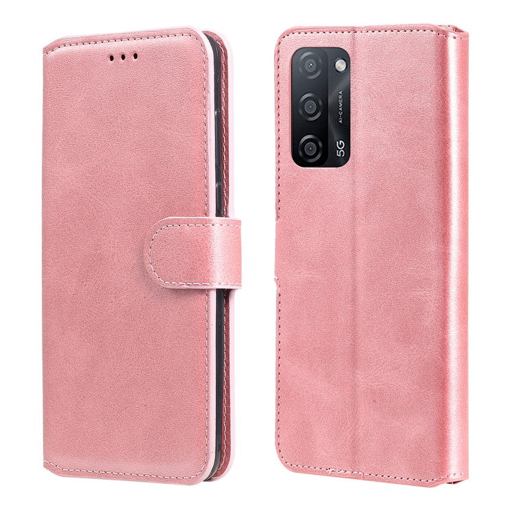 Wallet Stand Flip Leather Phone Case for Oppo A54 4G/A55 5G/Realme V11 5G - Rose Gold