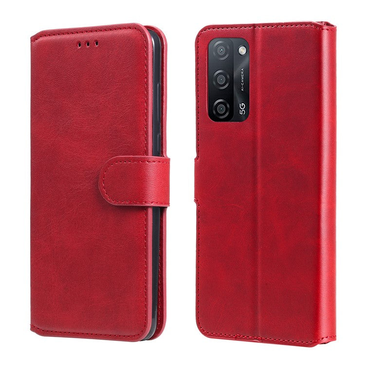 Wallet Stand Flip Leather Phone Case for Oppo A54 4G/A55 5G/Realme V11 5G - Red