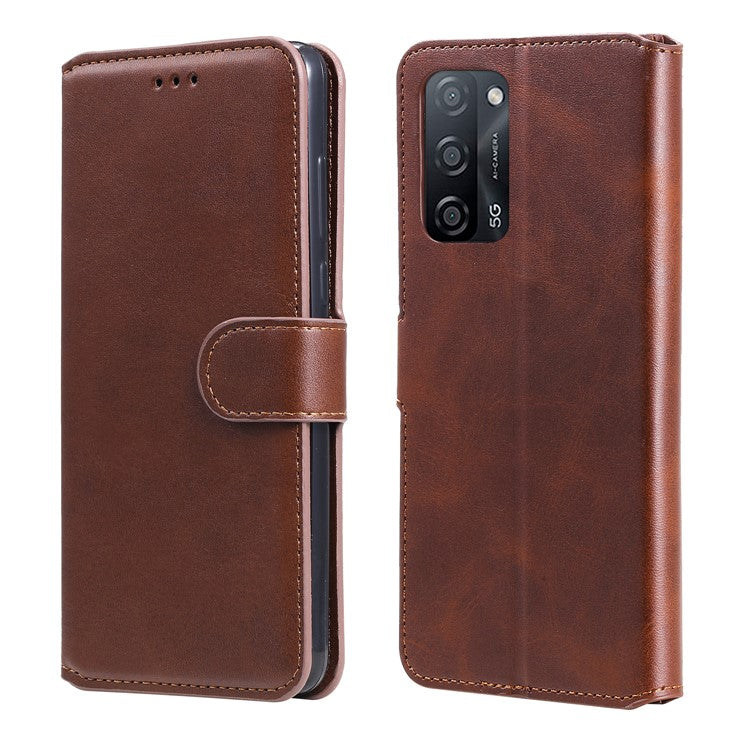 Wallet Stand Flip Leather Phone Case for Oppo A54 4G/A55 5G/Realme V11 5G - Brown