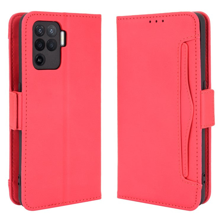 Multiple Card Slots Design Wallet Stand Leather Phone Case for Oppo A94 4G/F19 Pro 4G/Reno5 F/Reno5 Lite - Red