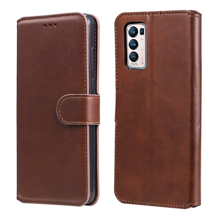 Wallet Stand Flip Leather Phone Case for Oppo Reno5 Pro+ 5G / Find X3 Neo - Brown