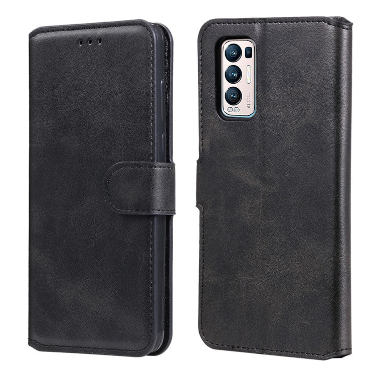 Wallet Stand Flip Leather Phone Case for Oppo Reno5 Pro+ 5G / Find X3 Neo - Black