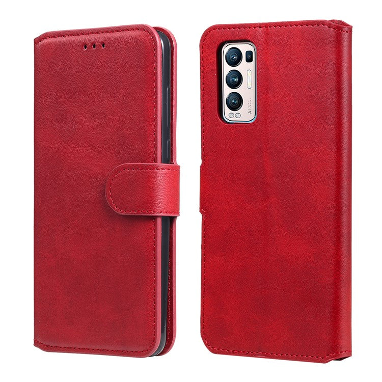 Wallet Stand Flip Leather Phone Case for Oppo Reno5 Pro+ 5G / Find X3 Neo - Red